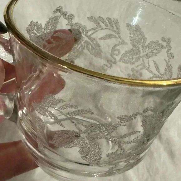 Vintage Creamer Etched Glass Gold Trimmed 70’s 80’s MCM - Picture 6 of 11